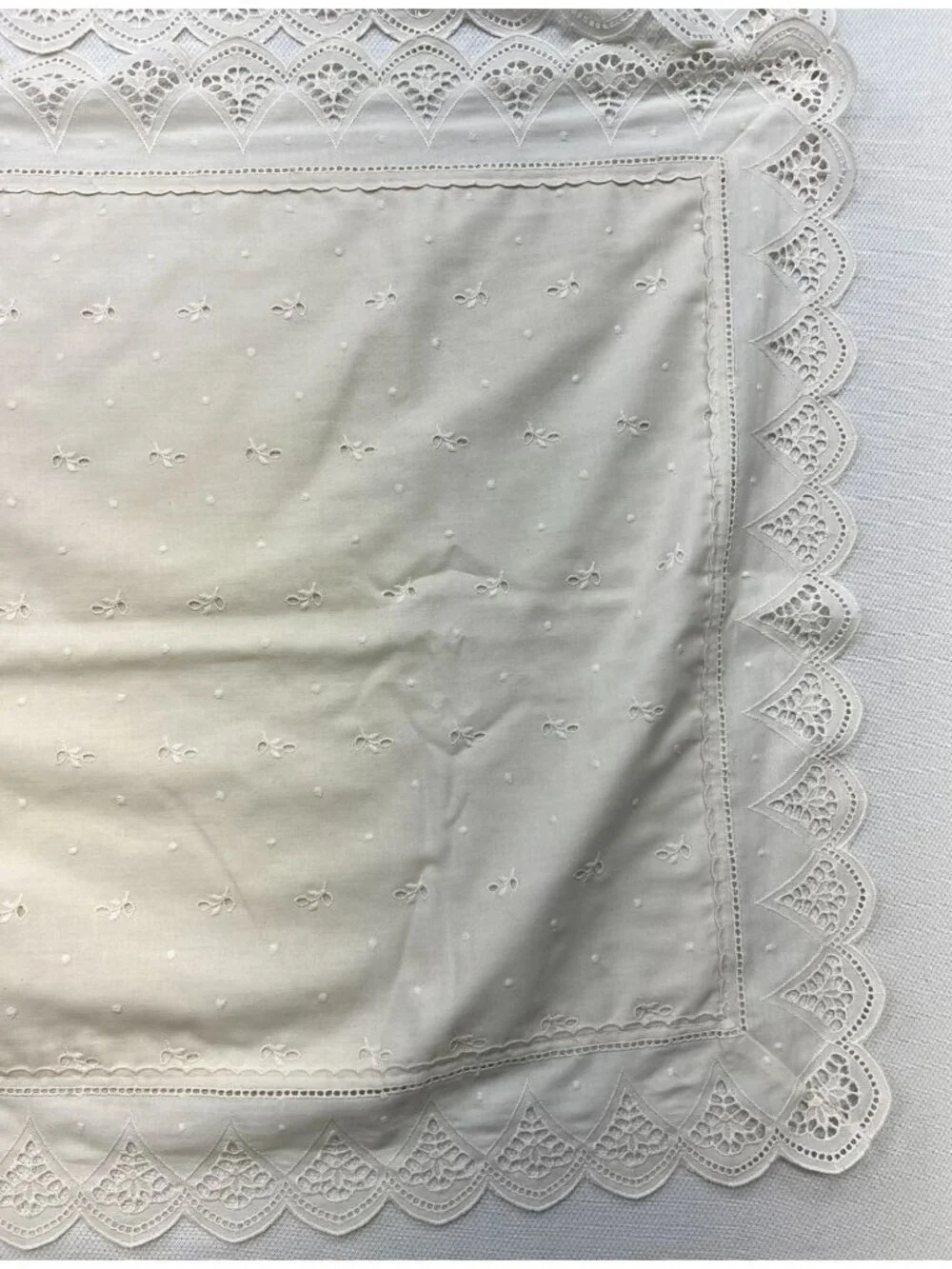 Vintage Beige Cotton Eyelet Lace Trim Classic Pillow Shams Set Bedding Set of 2